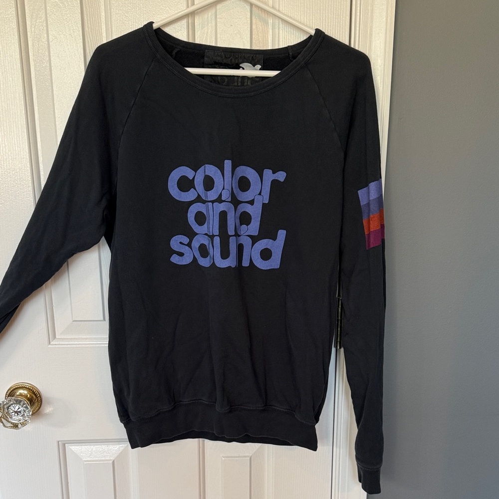 Freecity Navy Blue Sweatshirt with Purple and Multicolor Accents